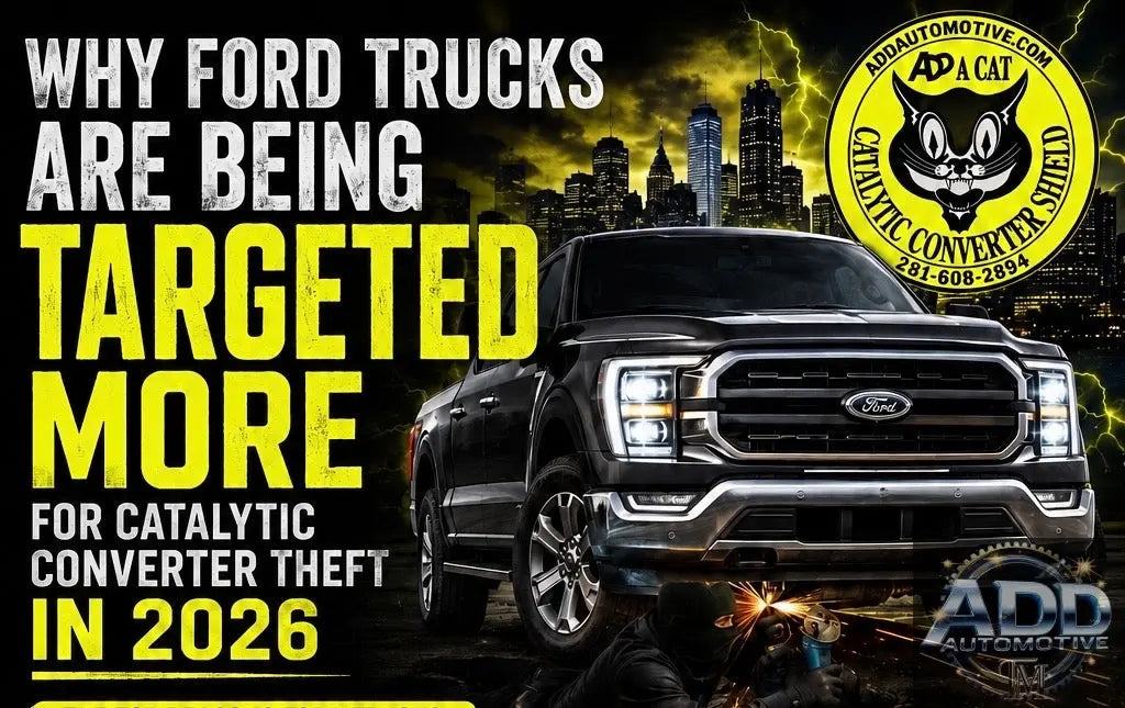 Ford truck parked in a lot emphasizing catalytic converter theft risk in 2026