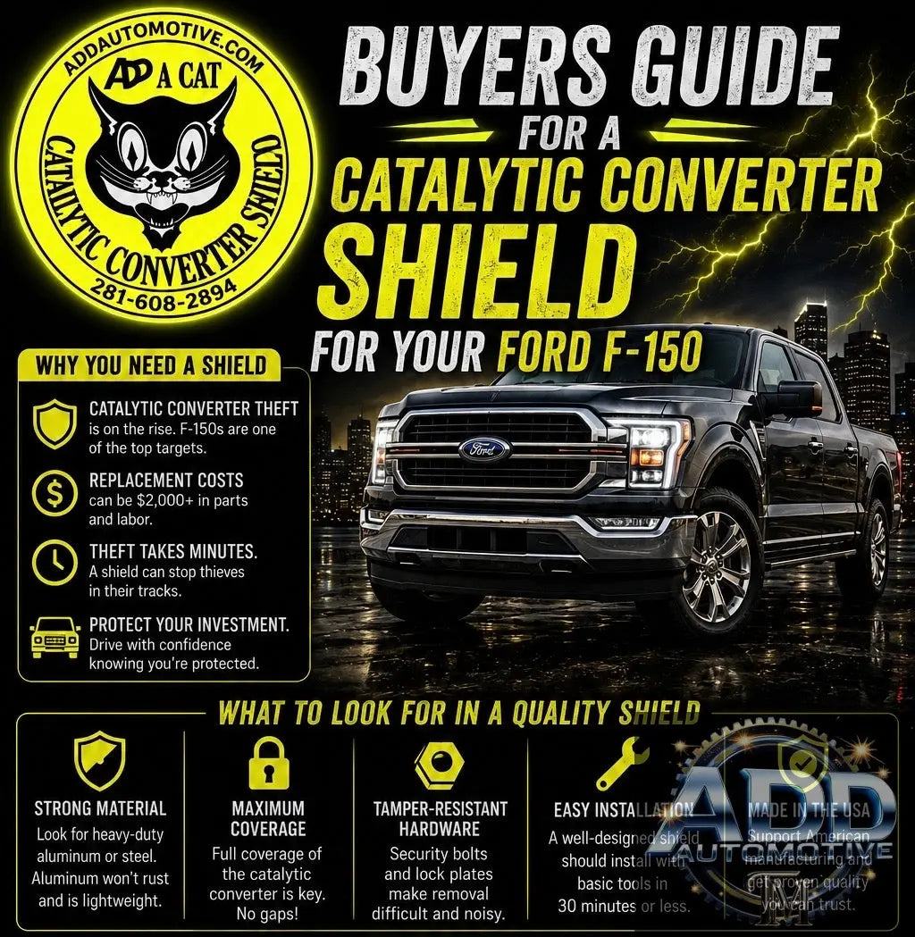 Catalytic converter shield installed on Ford F-150 underbody for theft protection