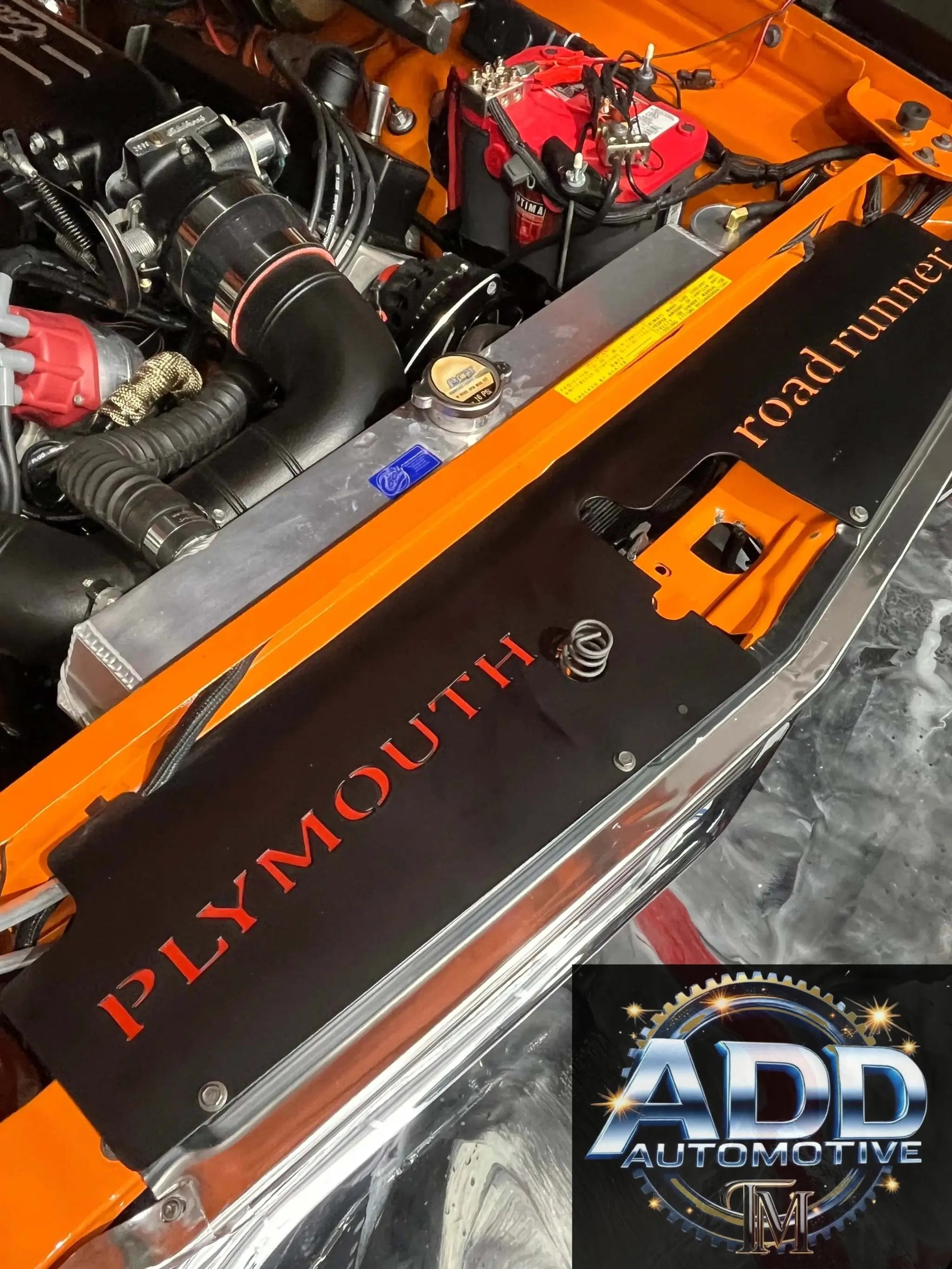 1969 Plymouth Roadrunner top show panel made from marine-grade aluminum for improved cooling and seamless fitment