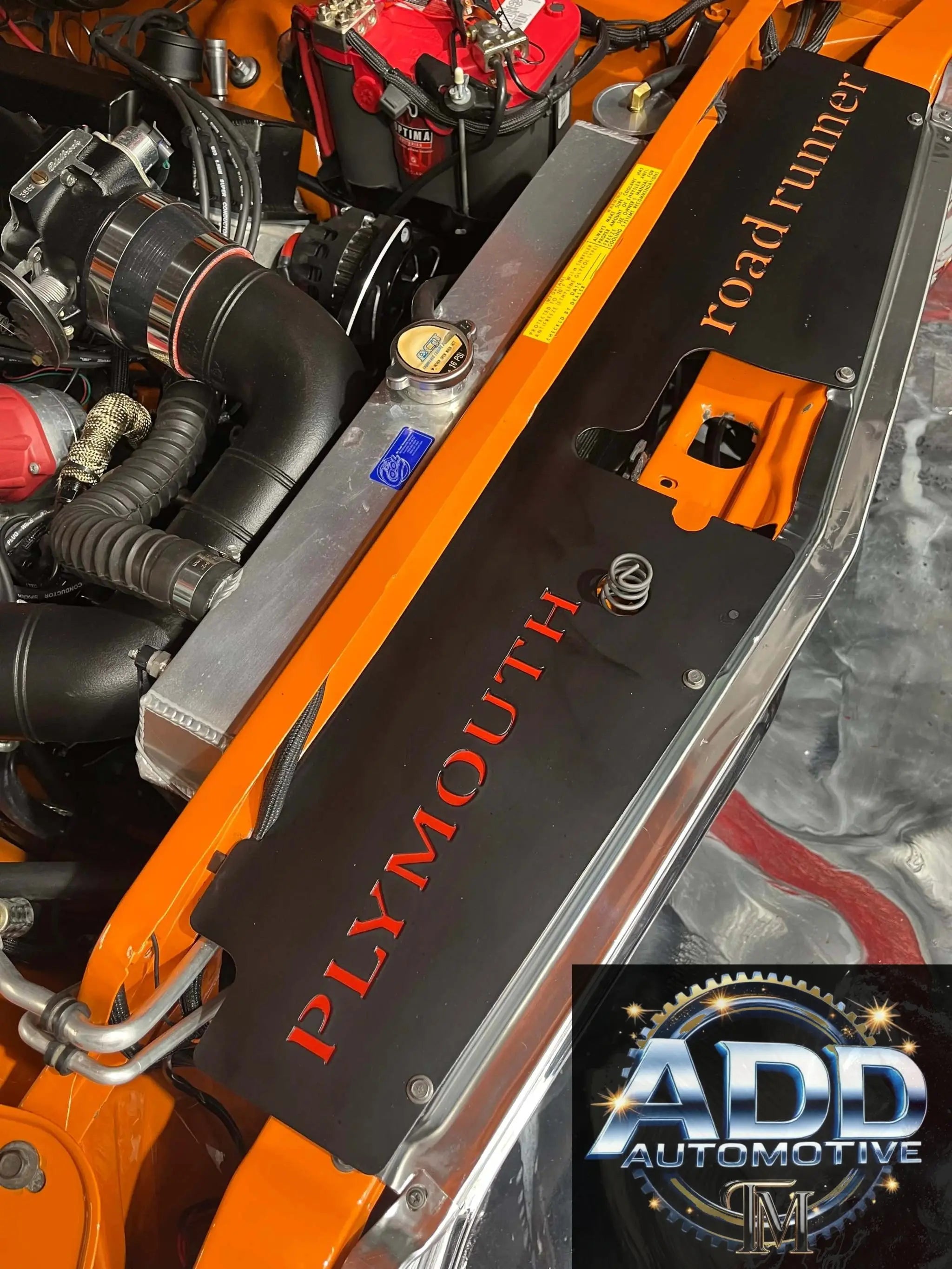 1969 Plymouth Roadrunner top show panel aluminum radiator support cover for classic car cooling and aesthetics