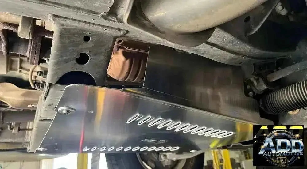 1999-2006 Toyota Tundra catalytic converter shield in marine-grade aluminum with louvers and security bolts for theft protection
