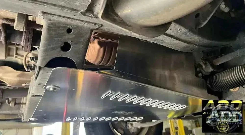1999-2006 Toyota Tundra catalytic converter shield in marine-grade aluminum with louvers and security bolts for theft protection
