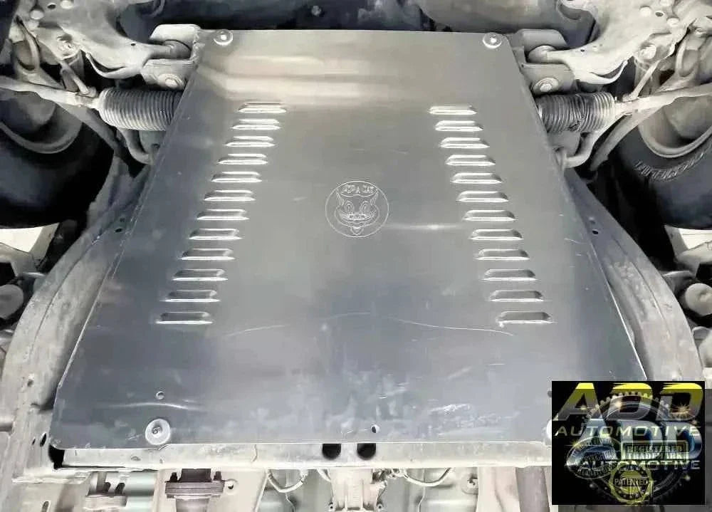 1999-2006 Toyota Tundra catalytic converter shield made of marine-grade aluminum with louvered ventilation and security bolts for theft protection