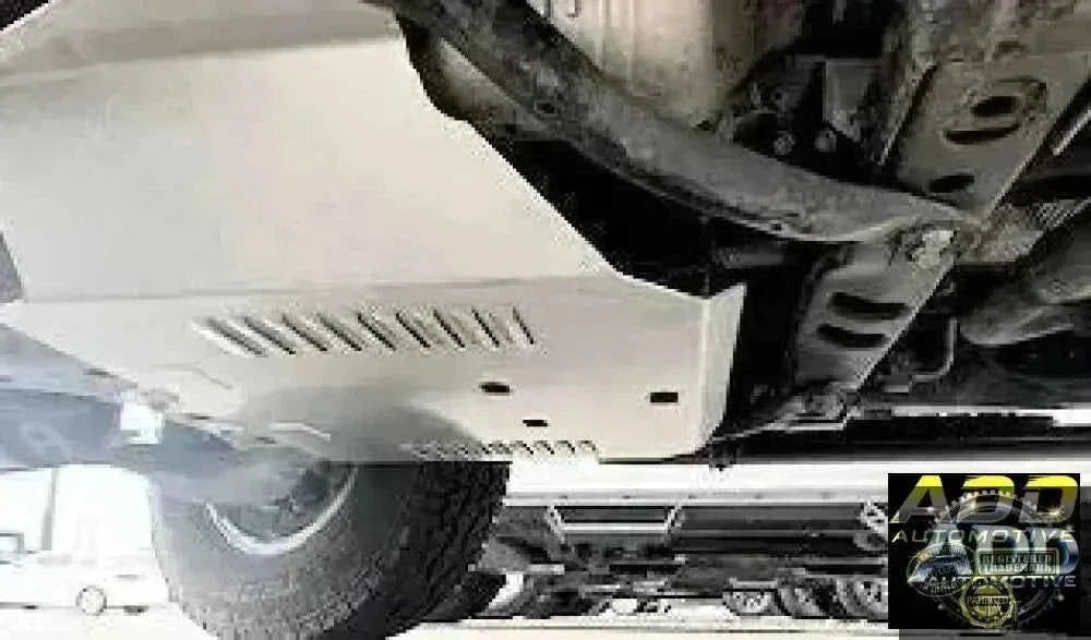 2003-2024 Toyota 4Runner catalytic converter shield with ventilation louvers and security bolts in raw aluminum