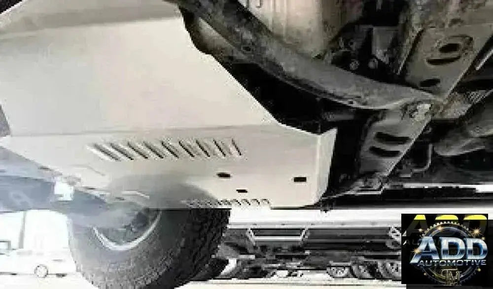2003-2024 Toyota 4Runner catalytic converter shield with ventilation louvers and security bolts in raw aluminum