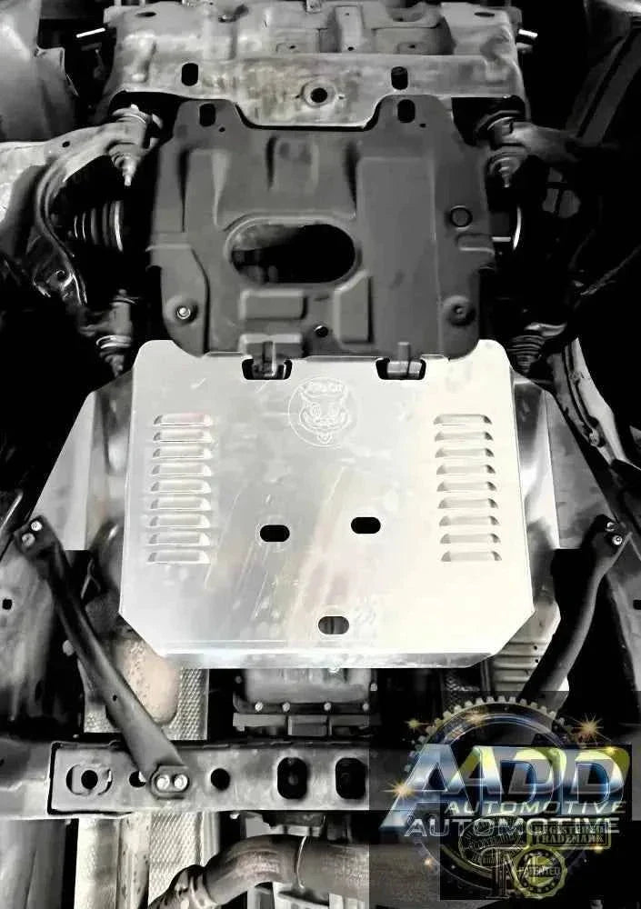 2007-2015 Toyota FJ Cruiser catalytic converter shield made of marine-grade aluminum with security bolts and ventilation louvers