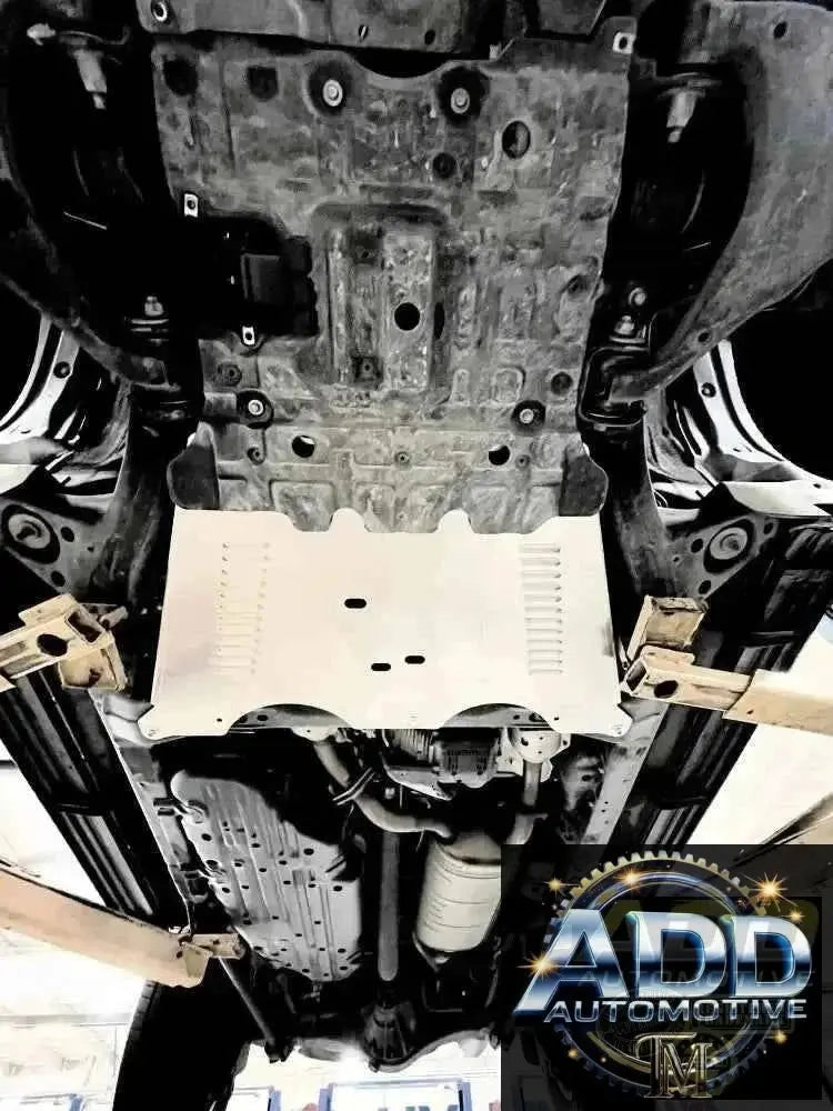 2008-2022 Toyota Landcruiser catalytic converter shield and skid plate in silver marine-grade aluminum with tamper-resistant bolts