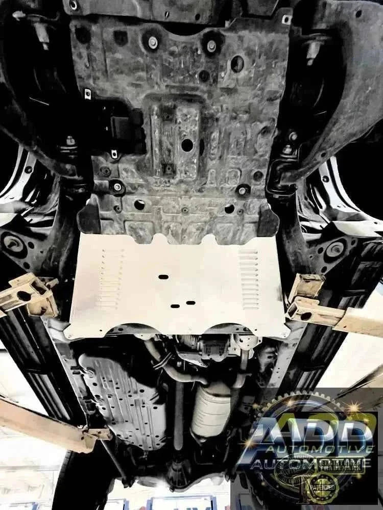 2008-2022 Toyota Landcruiser catalytic converter shield and skid plate in silver marine-grade aluminum with tamper-resistant bolts