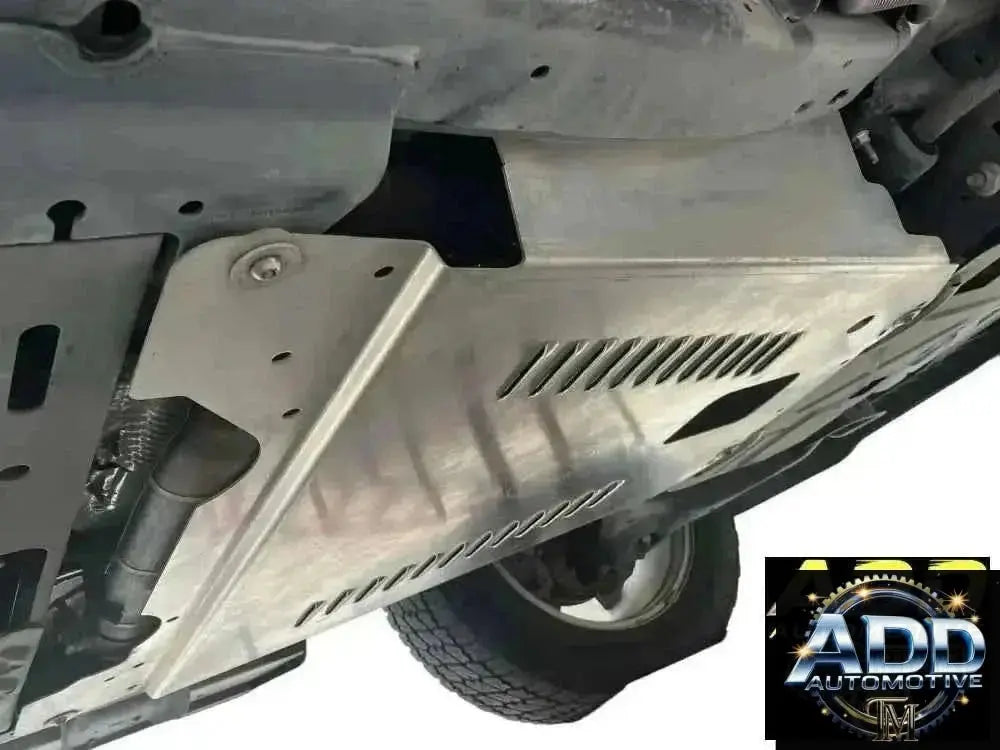 2009-2027 Ford F-150 catalytic converter shield made of marine-grade aluminum with ventilation louvers and security bolts