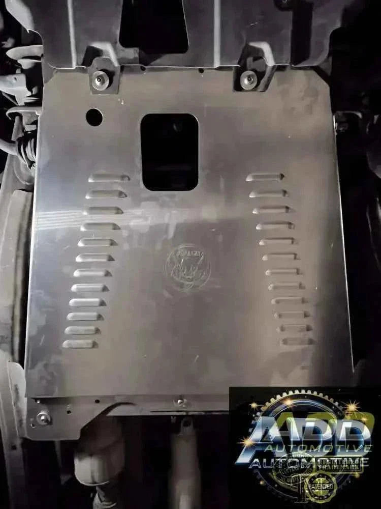 2015-2020 Chevrolet Tahoe catalytic converter shield made of marine-grade aluminum with security bolts and cooling louvers for theft protection and underbody durability