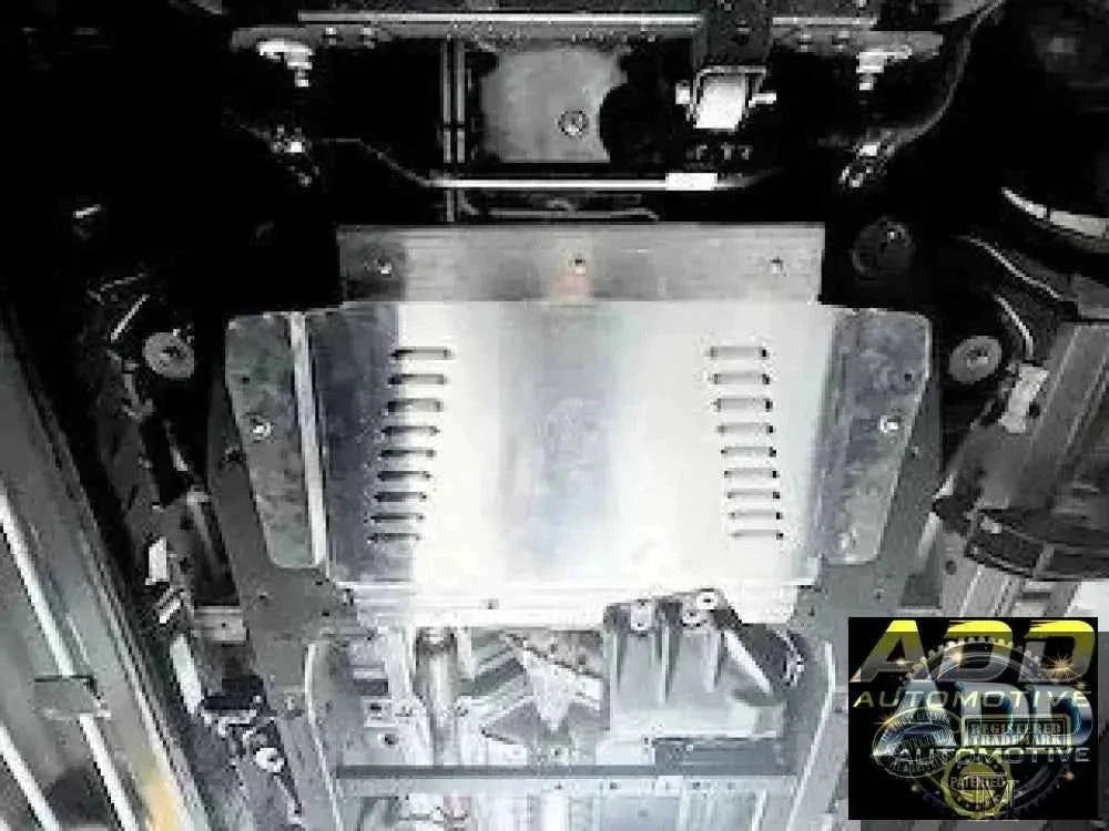 2019-2026 GMC Sierra catalytic converter shield and skid plate in raw silver aluminum with security features