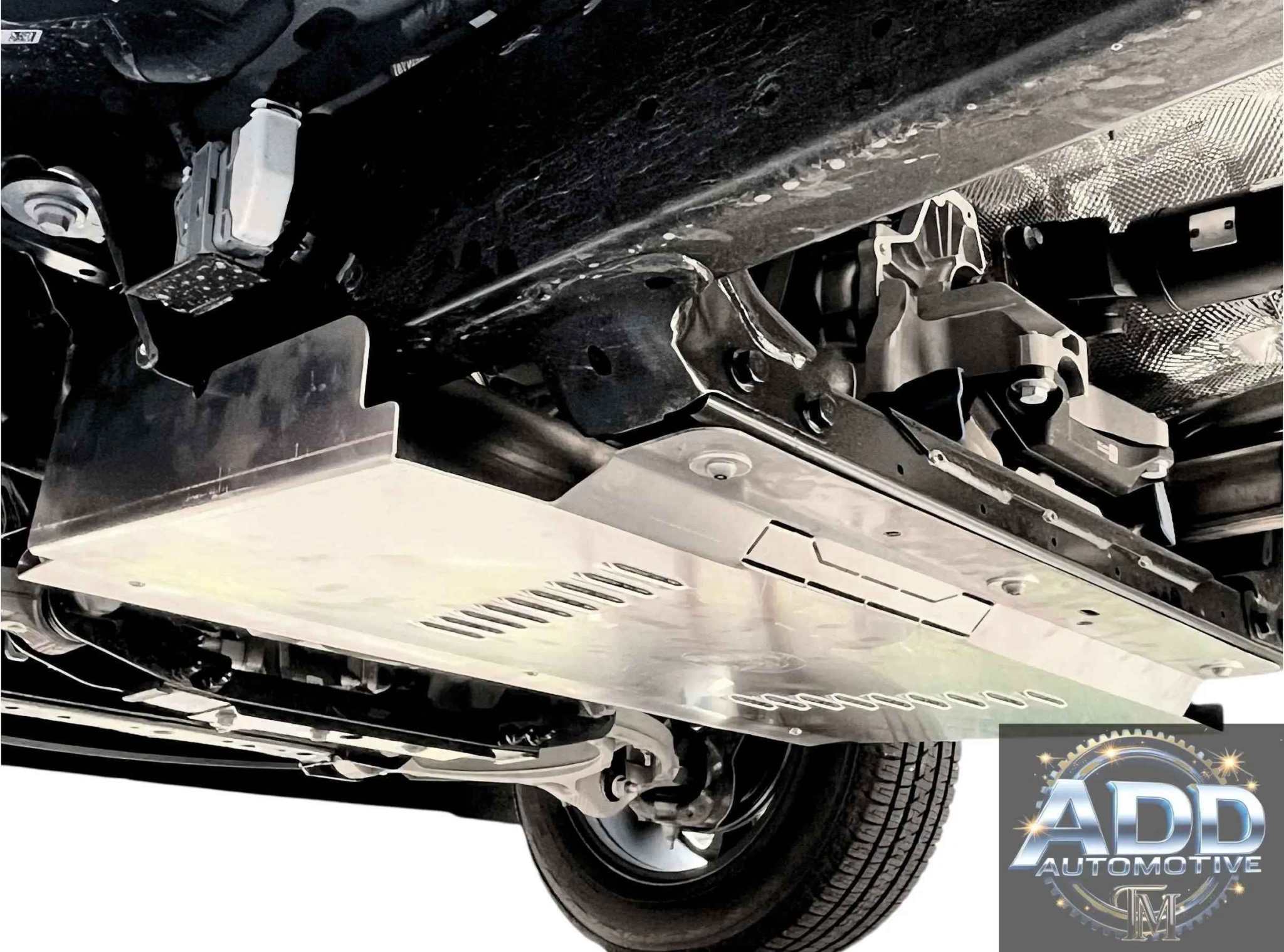 Ram 1500 Catalytic Converter Shield installed underbody protective silver aluminum cover