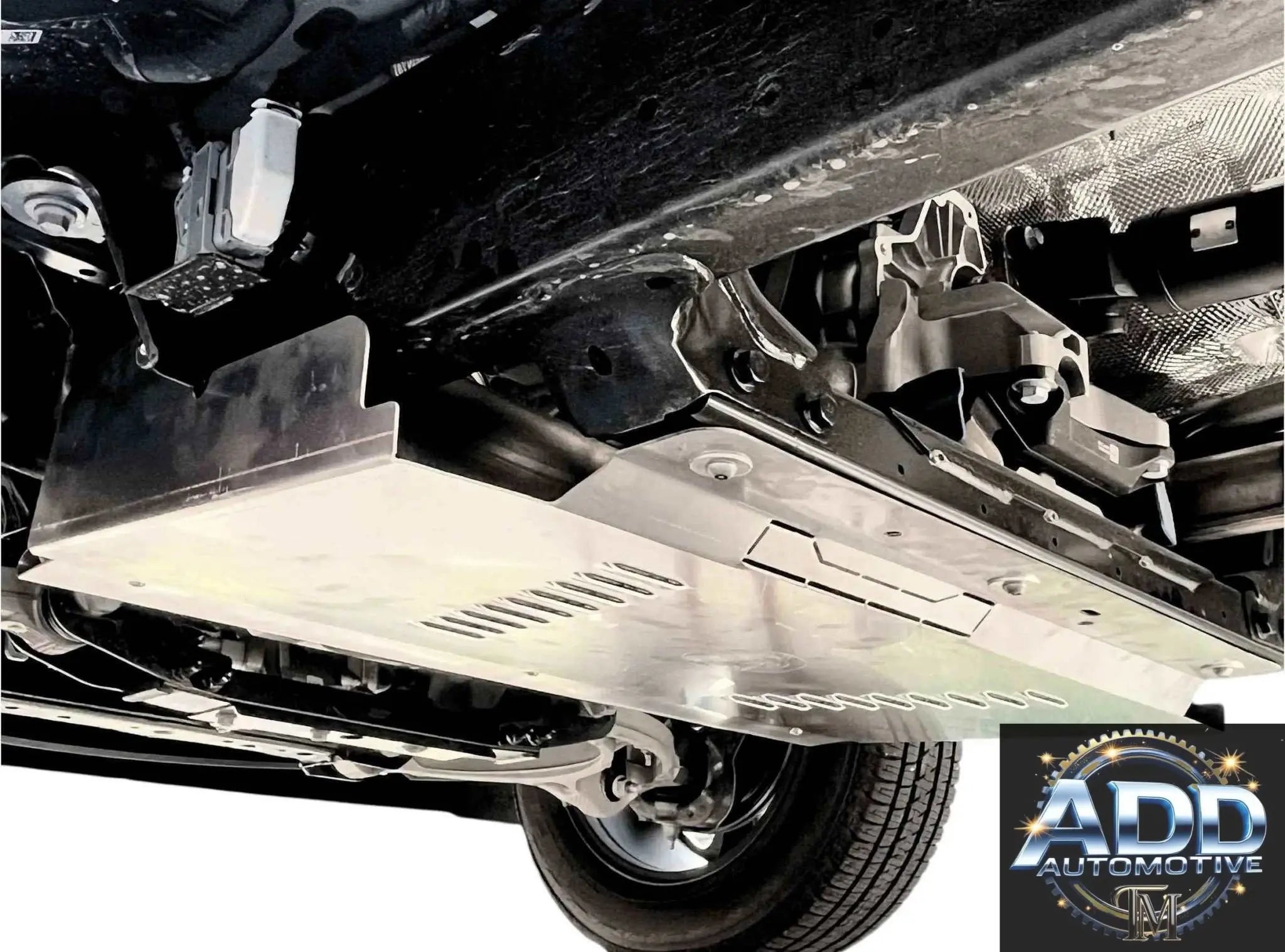 Ram 1500 Catalytic Converter Shield installed underbody protective silver aluminum cover