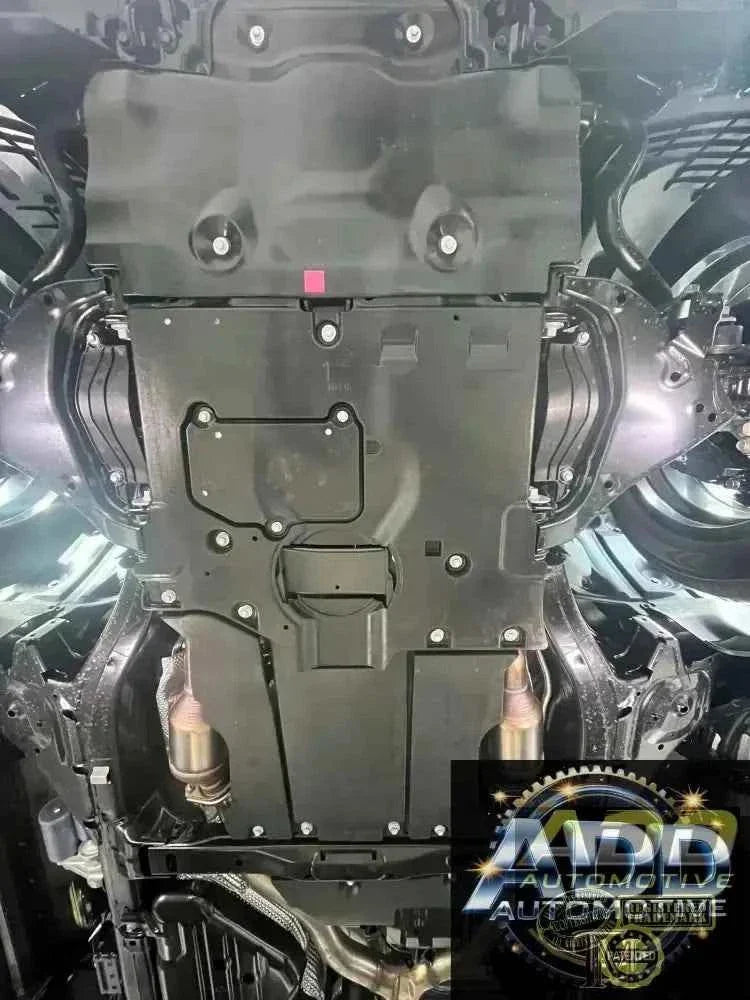 2023-2026 Lexus LX 600 catalytic converter shield made of marine-grade aluminum with security bolts and ventilation louvers installed under vehicle