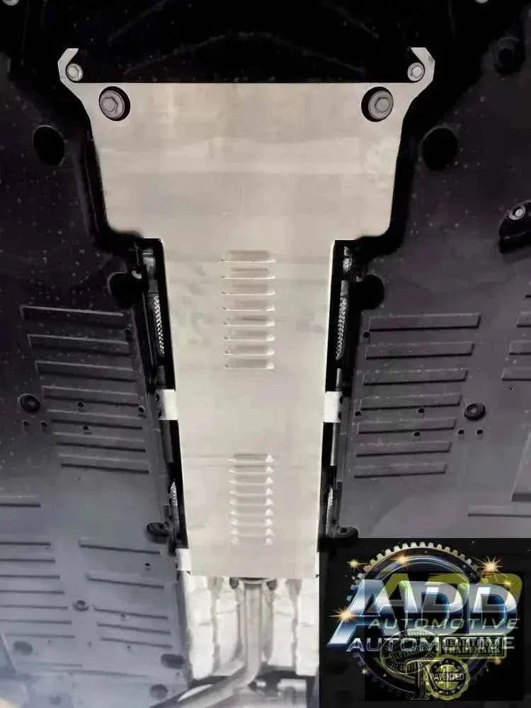 2023-2026 Toyota Prius catalytic converter shield made of marine-grade aluminum with security bolts and louvered vents installed under vehicle for theft protection