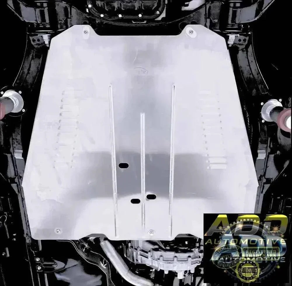 2023-2026 Toyota Sequoia Hybrid catalytic converter shield made of marine-grade aluminum with ventilation louvers and security bolts installed under vehicle
