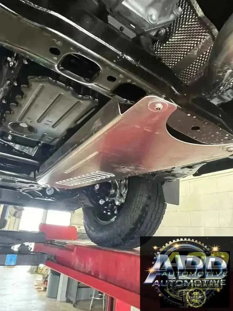 2024-2026 Toyota Tacoma catalytic converter shield marine-grade aluminum anti-theft design with louvered ventilation and security bolts