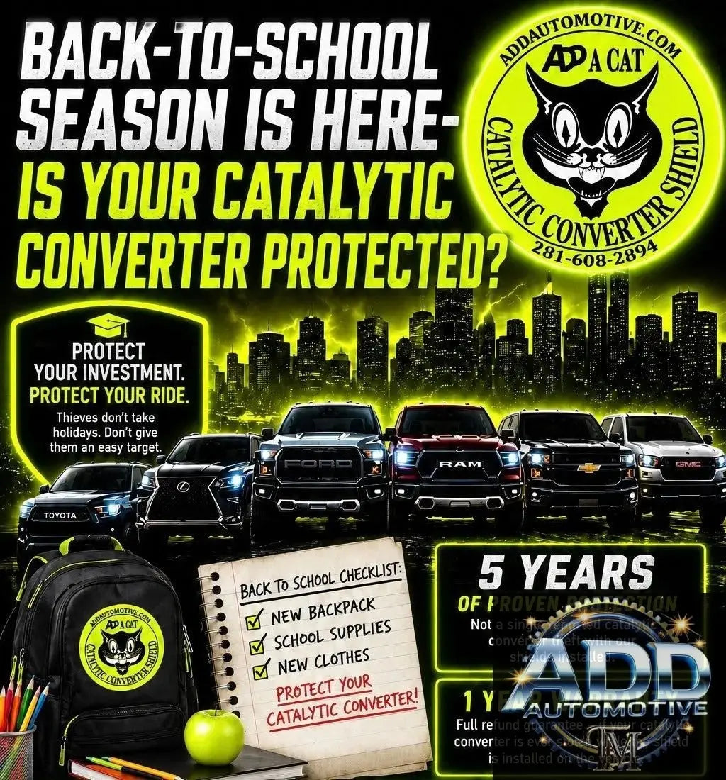 catalytic converter protection shield installed under vehicle for back-to-school season safety