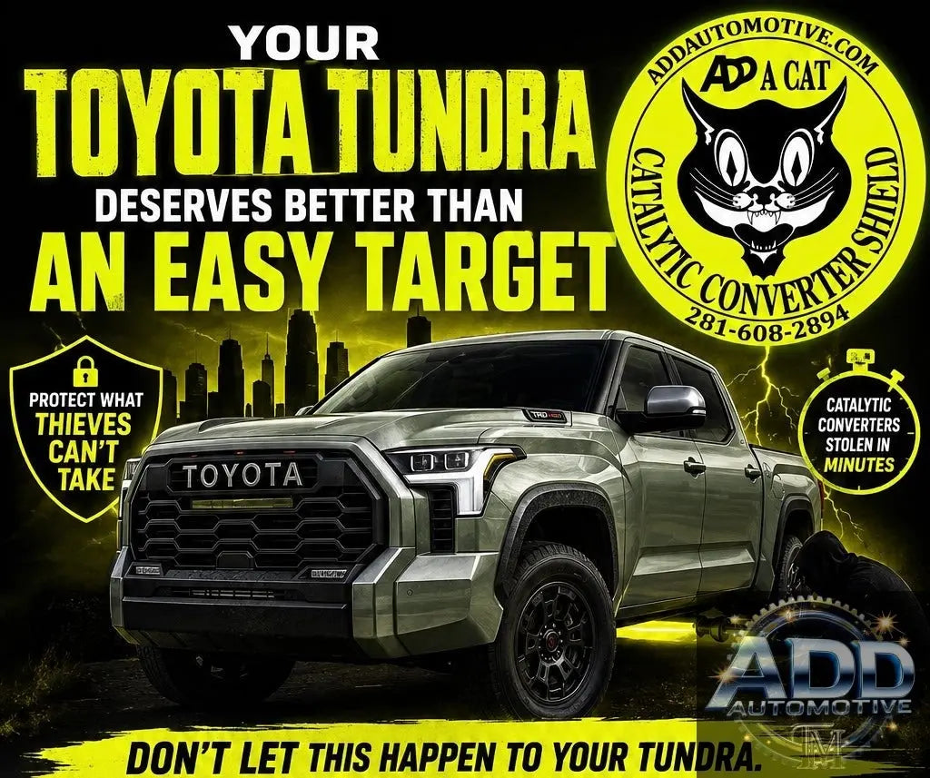 Black Toyota Tundra with ADD A CAT catalytic converter shield installed underneath for theft protection