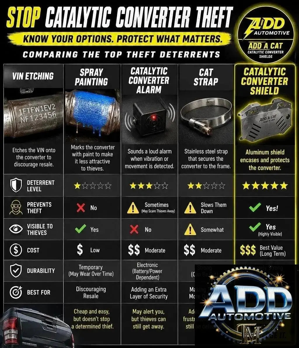 Comparison of VIN etching, spray painting, and ADD A CAT catalytic converter shield for vehicle theft protection