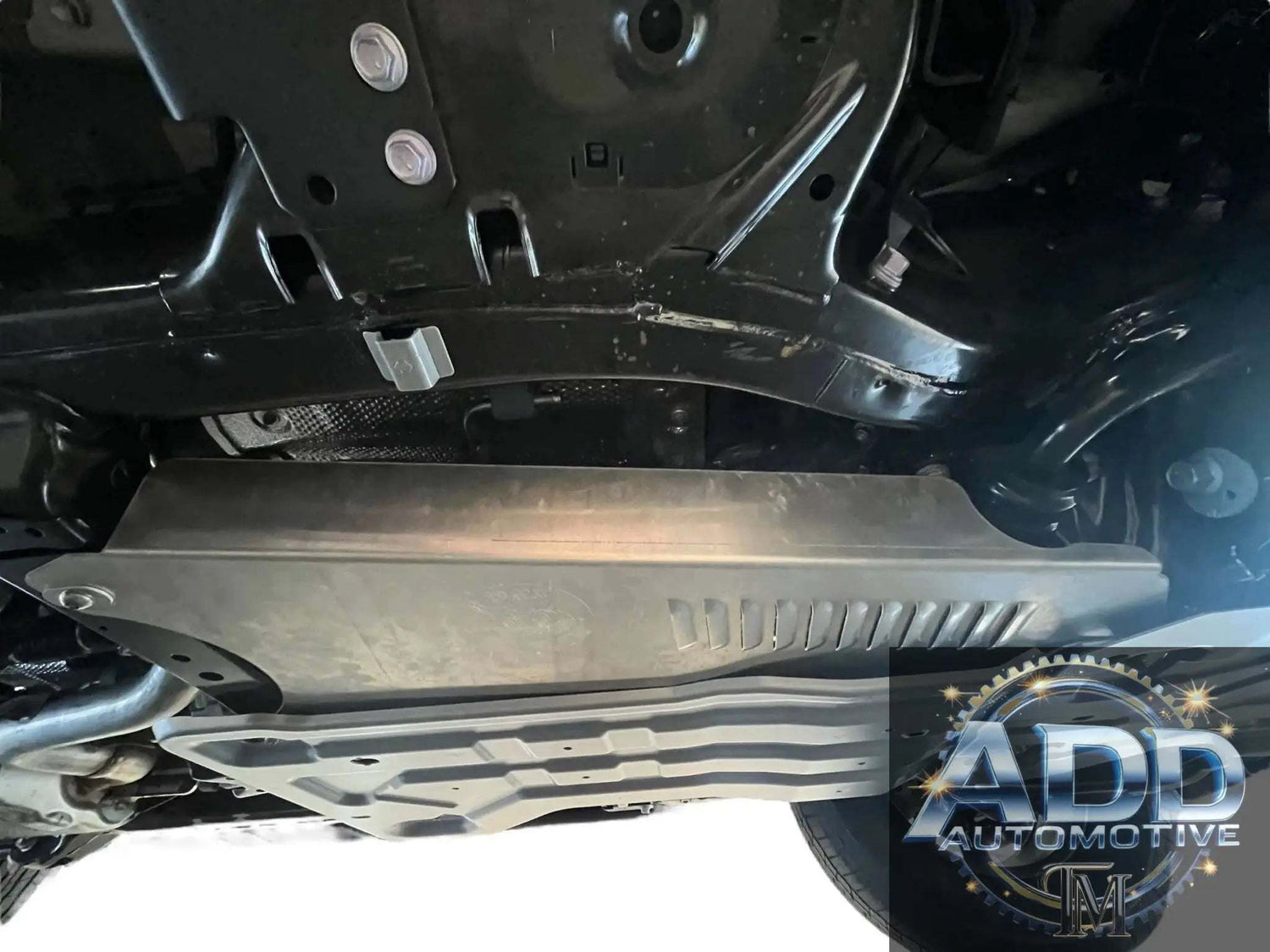 ADD A CAT 2024 Toyota Landcruiser catalytic converter shield by ADD Automotive installed underneath vehicle