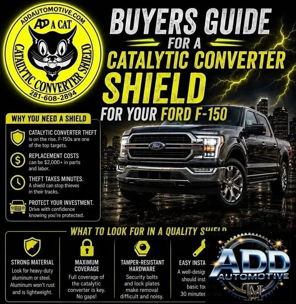 Ford F-150 catalytic converter shield installed under truck for theft protection and durability