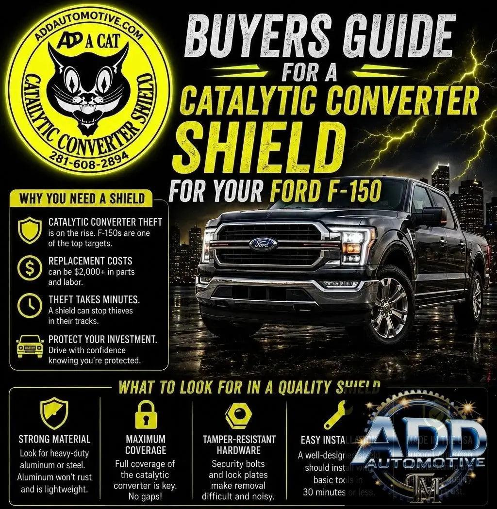 Ford F-150 catalytic converter shield installed under truck for theft protection and durability