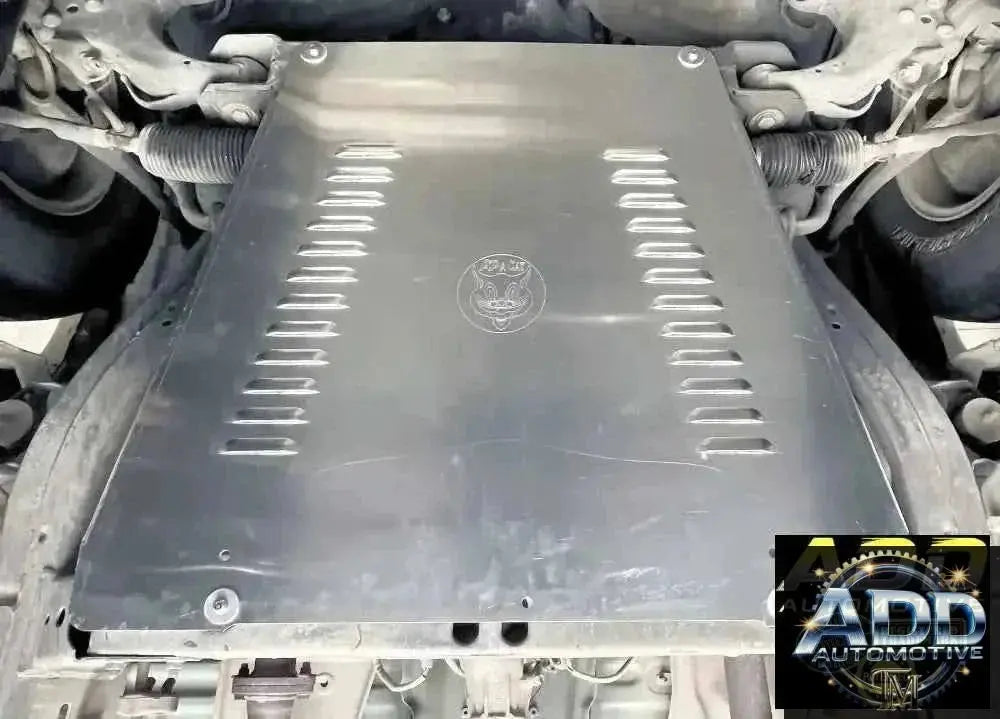 1999-2006 Toyota Tundra catalytic converter shield made of marine-grade aluminum with louvered ventilation and security bolts for theft protection