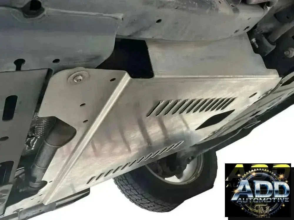 2005-2026 Ford F-150 catalytic converter shield made of marine-grade aluminum with ventilation louvers and security bolts