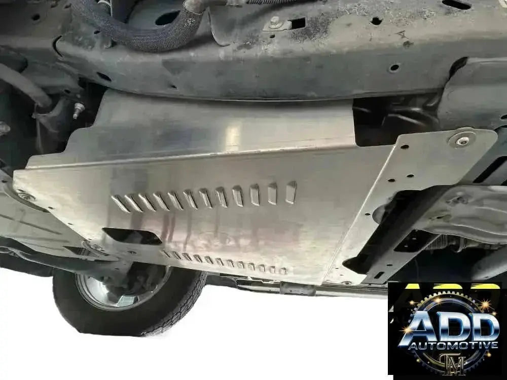 2009-2027 Ford F-150 catalytic converter shield made of marine-grade aluminum with ventilation louvers and security bolts
