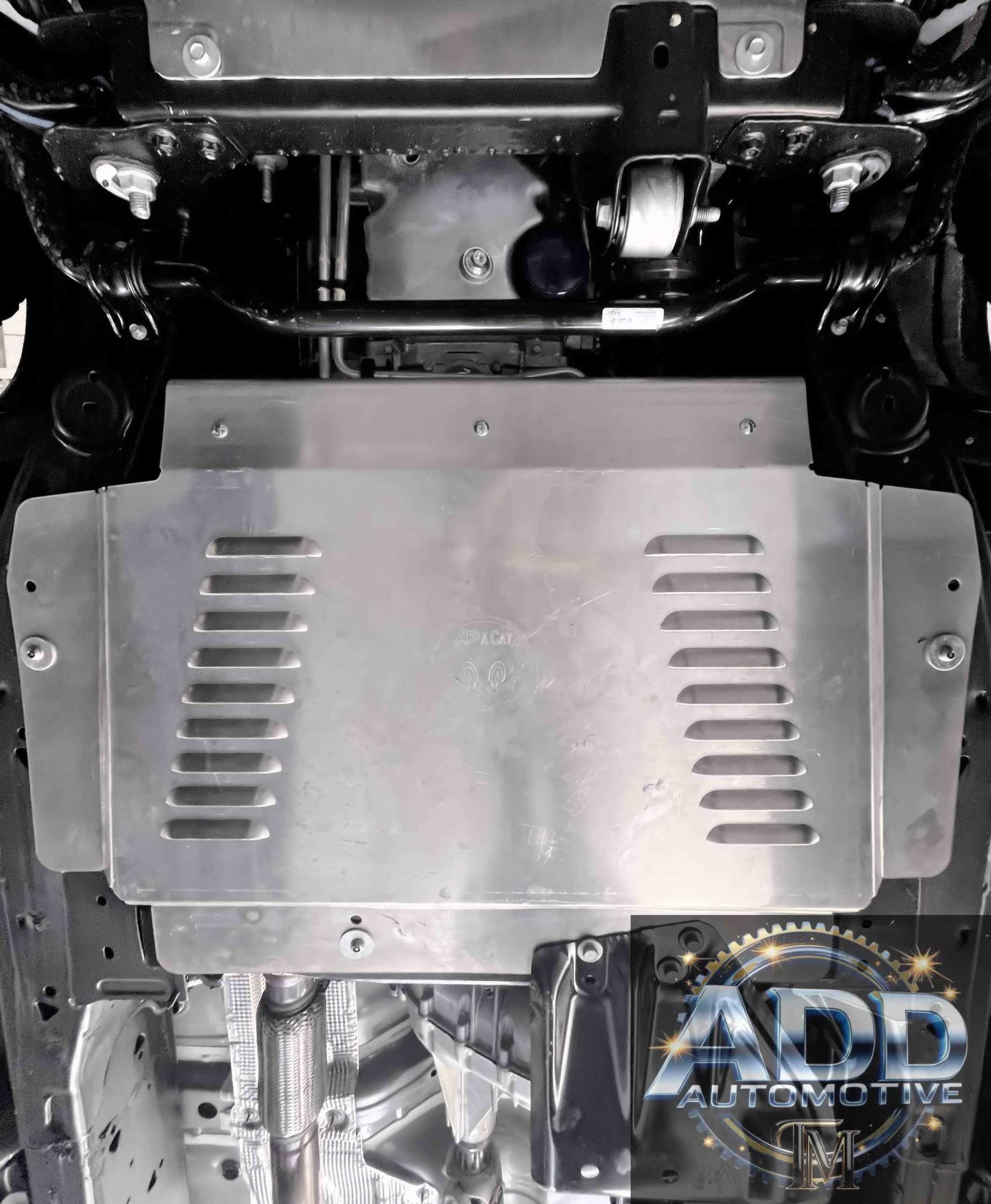 2021-2026 Cadillac Escalade catalytic converter shield made of marine grade aluminum with louvers for ventilation and security bolts