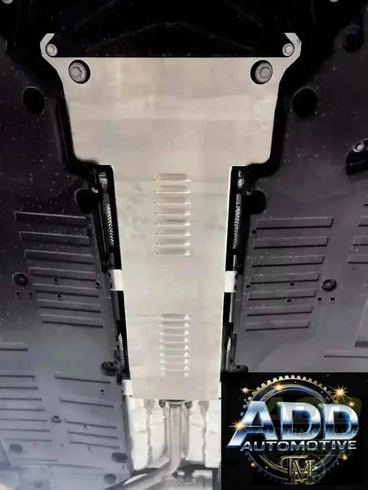 2023-2026 Toyota Prius catalytic converter shield made of marine-grade aluminum with security bolts and louvered vents installed under vehicle for theft protection