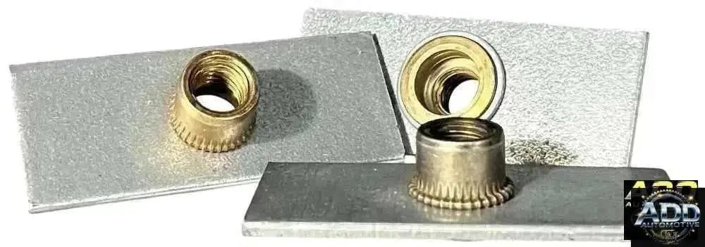  3/8 Bracket silver metal mounting plate with integrated threaded insert for automotive use